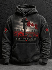 Men's Lest We Forget Canada Remembrance Day Print Oversized Drop-Shoulder Hoodie