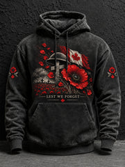 Men's Lest We Forget Canada Remembrance Day Print Oversized Drop-Shoulder Hoodie