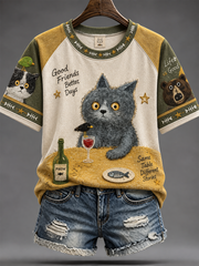 Women's Cute cat print short-sleeved T-shirt