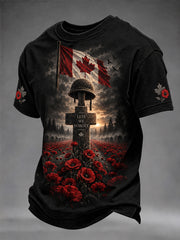 Men's Lest We Forget Canada Remembrance Day Print Short Sleeve T-shirt
