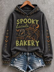 Women's Spooky Cat Printed Hoodie