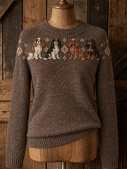 Women's cute puppy design casual raglan sleeve sweater