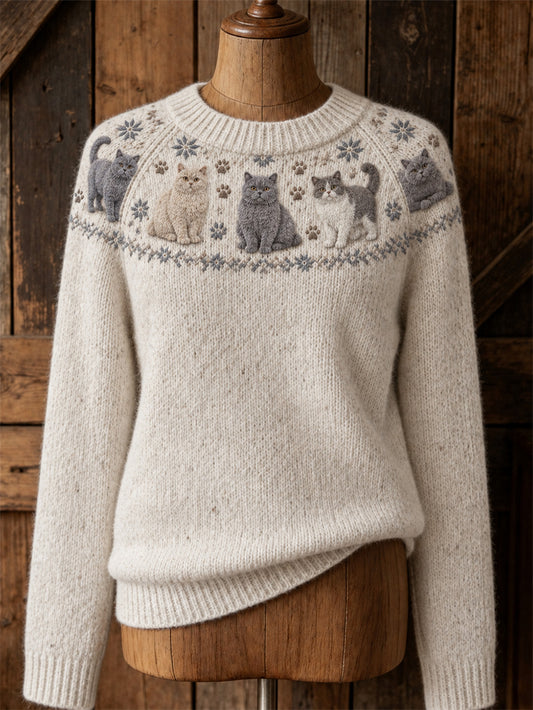 Women's cute cat design casual raglan sleeve sweater