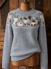 Women's cute cat design casual raglan sleeve sweater