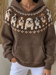 Women's Vintage Bulldogs Yoke Isle Print Loose Fit Hoodie