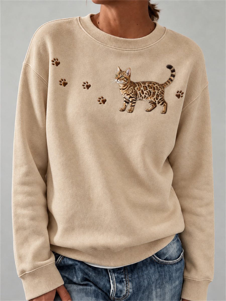 Women's Lovely Bengal Cat & Paw Prints Print Sweatshirt