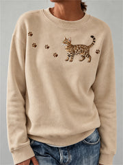 Women's Lovely Bengal Cat & Paw Prints Print Sweatshirt