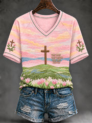 Women's Christian Flowers The Way The Truth The Life JOHN 14:6 V-neck Short Sleeve T-shirt