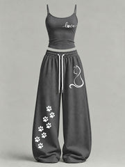 Women's Cute Cat Print Casual Set