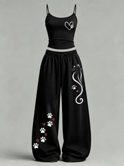 Women's Cute Cat Print Casual Set