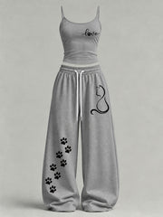 Women's Cute Cat Print Casual Set
