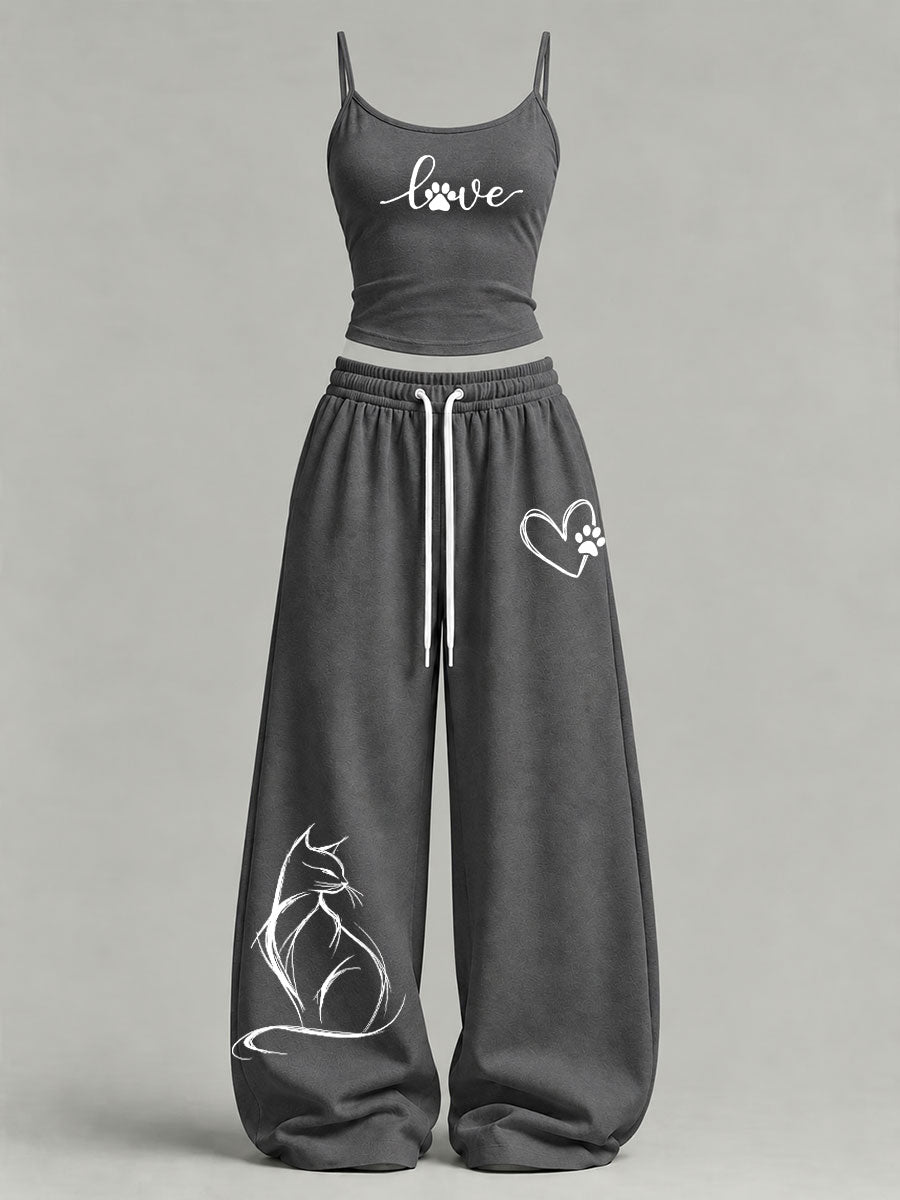 Women's Cute Cat Print Casual Set