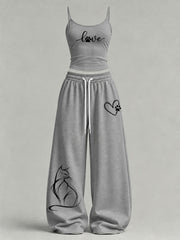 Women's Cute Cat Print Casual Set