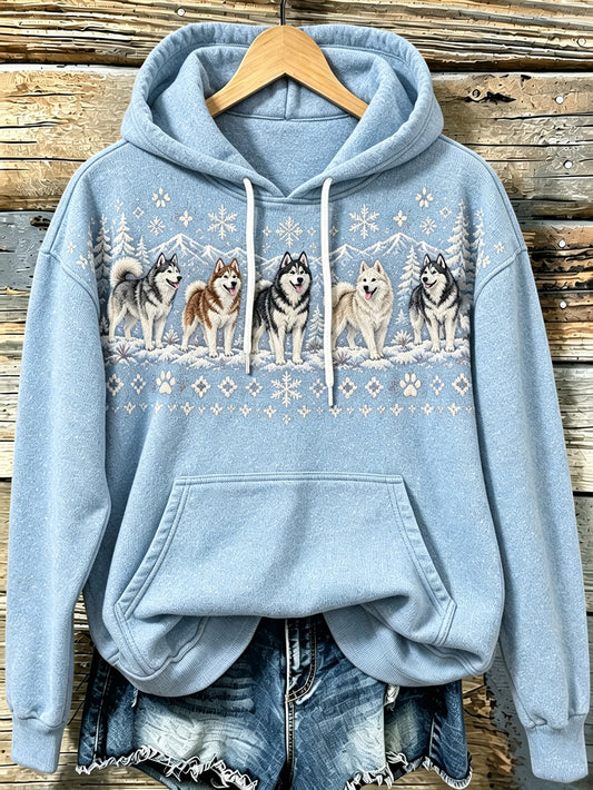 Women's cute puppy design pattern printed casual hoodie