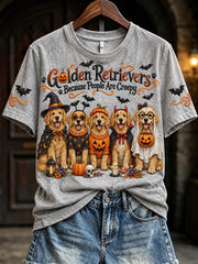 Women's Golden Retrievers Because People Are Creepy Halloween Print Short-sleeved T-shirt