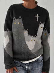 Women's Faith Cat Art Print Casual Sweater