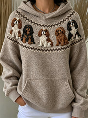 Women's Vintage Cavalier Dogs Yoke Isle Print Hoodie