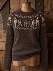 Women's Vintage German Shorthaired Pointer Dogs Yoke Isle Print crew neck sweater