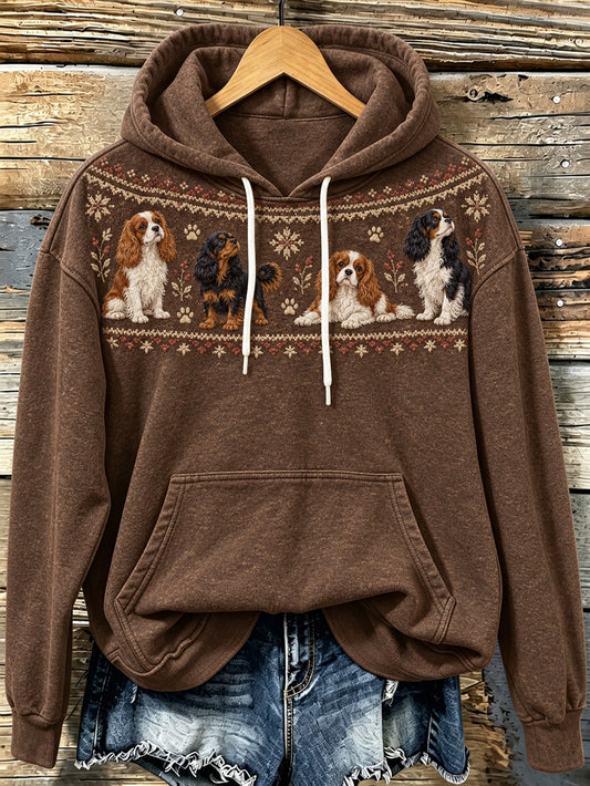 Women's cute puppy design pattern printed casual hoodie