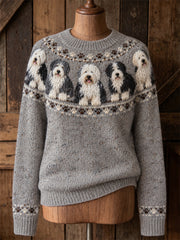 Women's Vintage Old English Sheepdogs Yoke Isle Print crew neck sweater