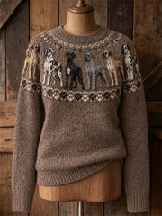 Women's Vintage Great Dane Dogs Yoke Isle Print crew neck sweater