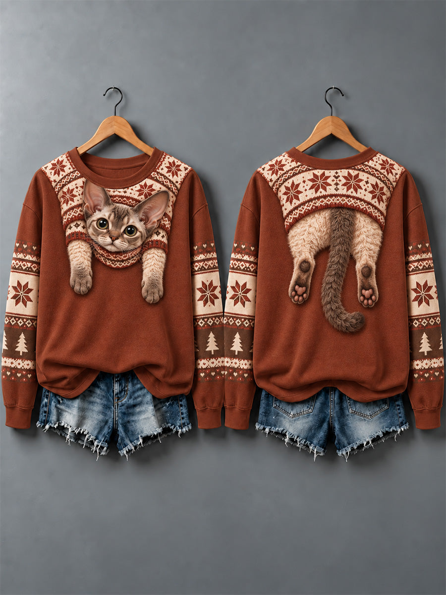 Women's Cute Cats In Autumn And Winter Print Sweatshirt