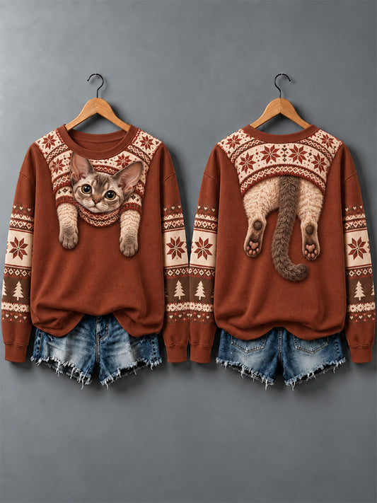Women's Cute Cats In Autumn And Winter Print Sweatshirt