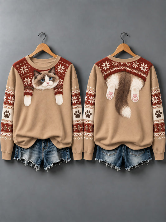 Women's Cute Cats In Autumn And Winter Print Sweatshirt