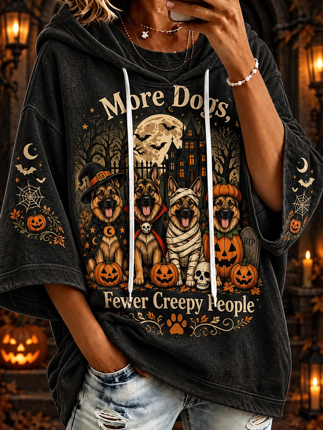 Women’s Halloween Costume Dog Pattern Design Casual Hoodie