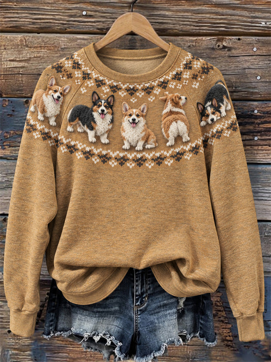 Women's Vintage Corgi Dogs Yoke Isle Print raglan sleeve sweatshirt