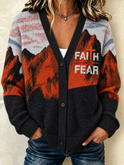 Women's Faith Over Fear Print Cardigan-Style Knit Jacket