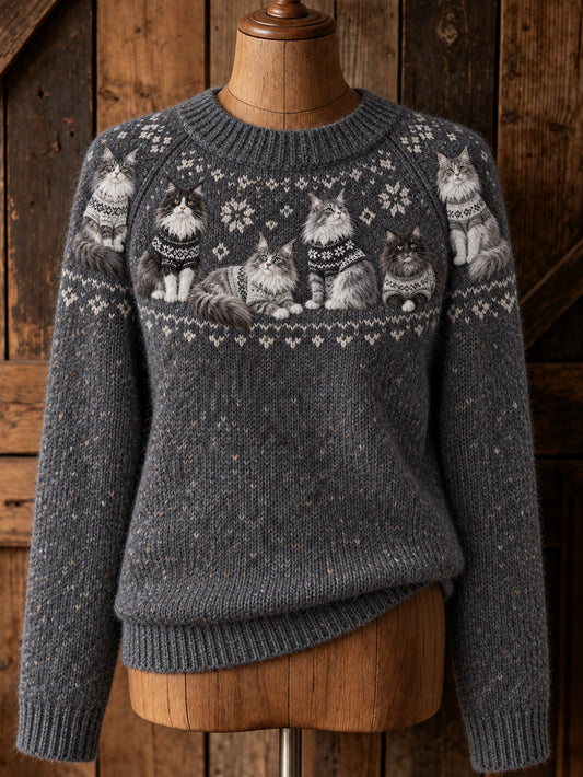 Women's cute cat design casual raglan sleeve sweater
