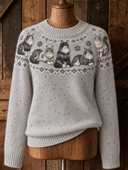 Women's cute cat design casual raglan sleeve sweater