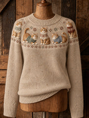 Women's cute cat design casual raglan sleeve sweater