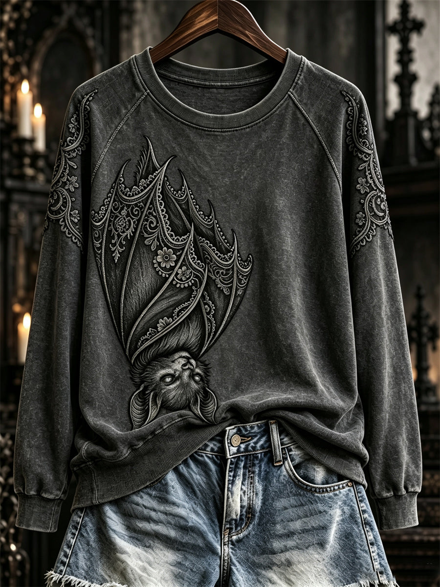 Women's Halloween Gothic Lace Bat Art Print raglan sleeve sweatshirt