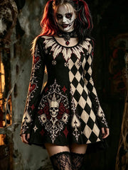 Women's  Gothic Skull Poker Harlequin Art Dress