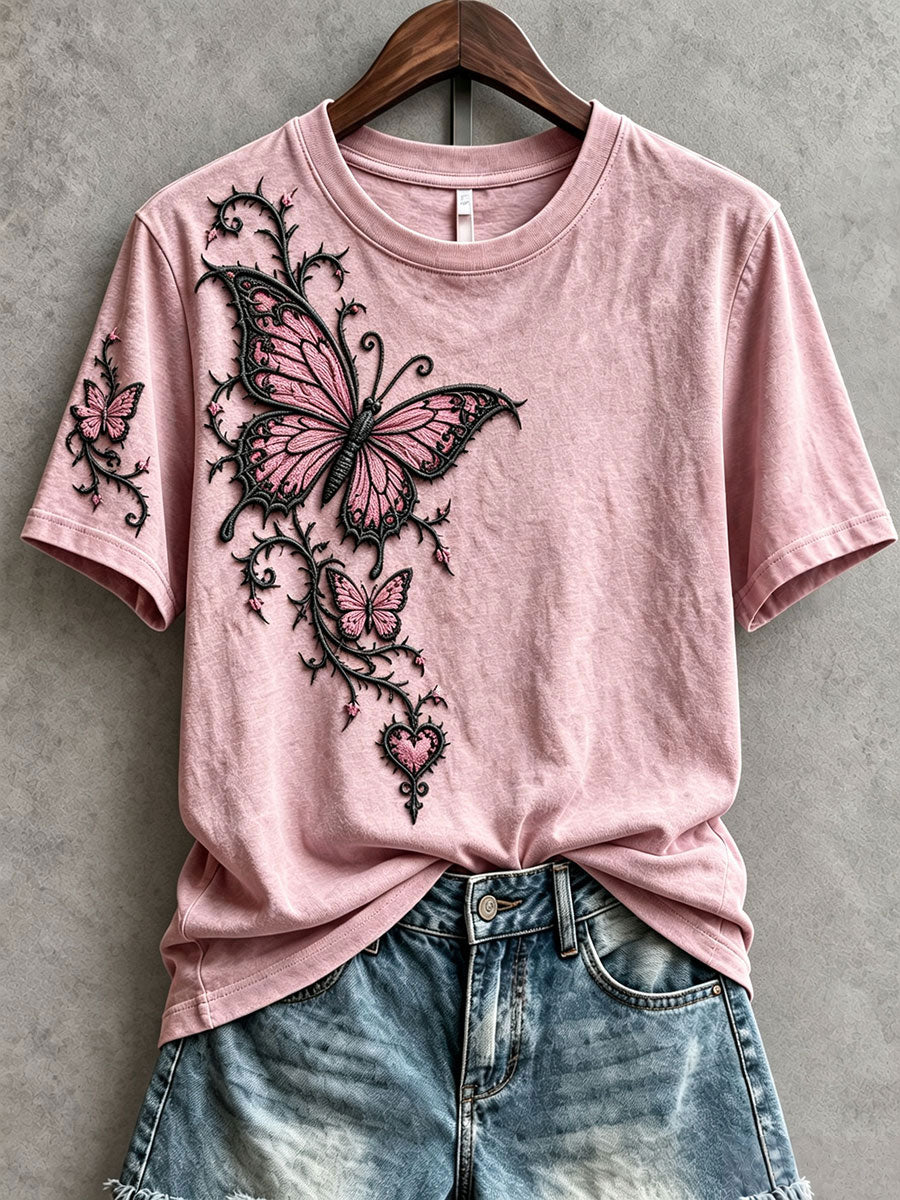 Women's Gothic-Style Breast Cancer Awareness Butterfly T-Shirts