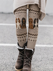 Women's Vintage Cavalier Dogs Isle Print Cozy Leggings
