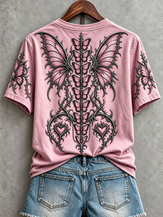 Women's Gothic-Style Breast Cancer Awareness Butterfly T-Shirts