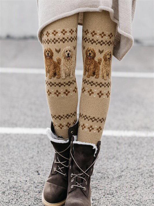 Women's Vintage Golden Retriever Dogs Isle Print Cozy Leggings