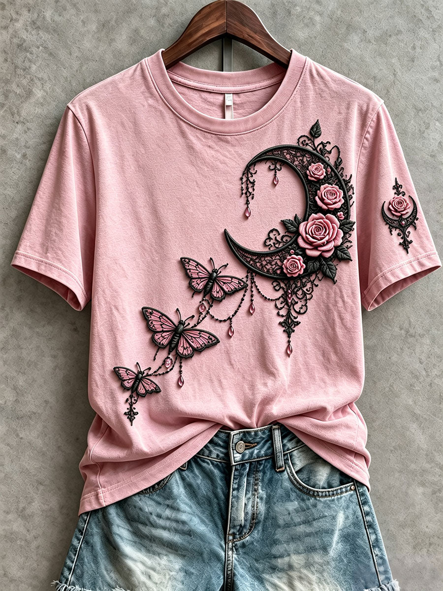 Women's Gothic-Style Breast Cancer Awareness Butterfly T-Shirts