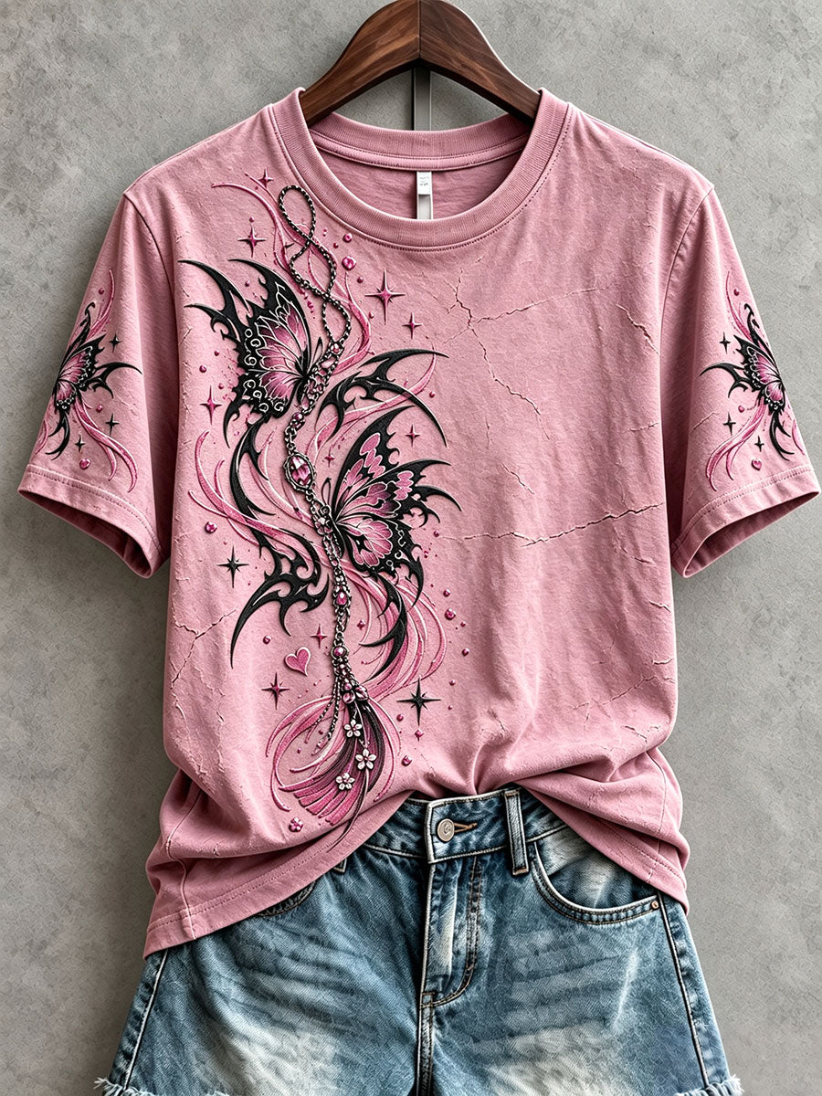 Women's Gothic-Style Breast Cancer Awareness Butterfly T-Shirts