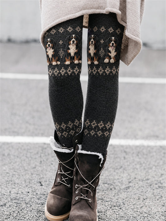 Women's Vintage Bernese Mountain Dogs Isle Print Cozy Leggings