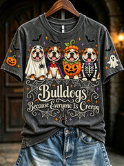 Women's Bulldogs Because People Are Creepy Halloween Print Short-sleeved T-shirt