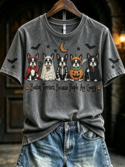 Women's Boston Terriers Because People Are Creepy Halloween Print Short-sleeved T-shirt