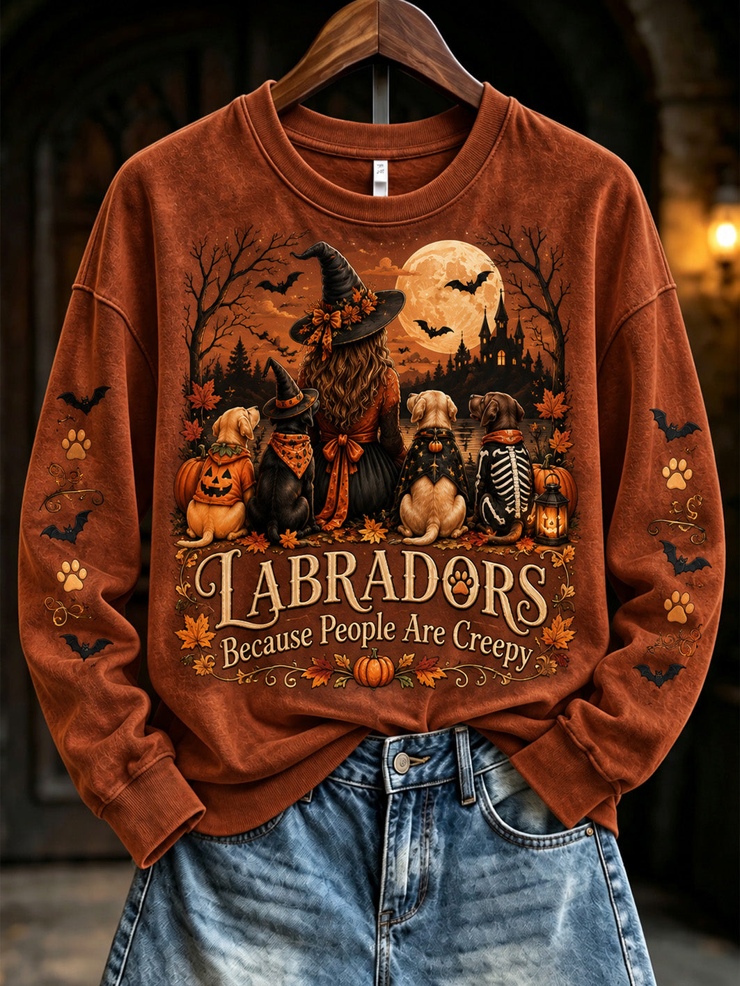 Women's Halloween-Themed Witch And Dog Pattern Casual Sweatshirt