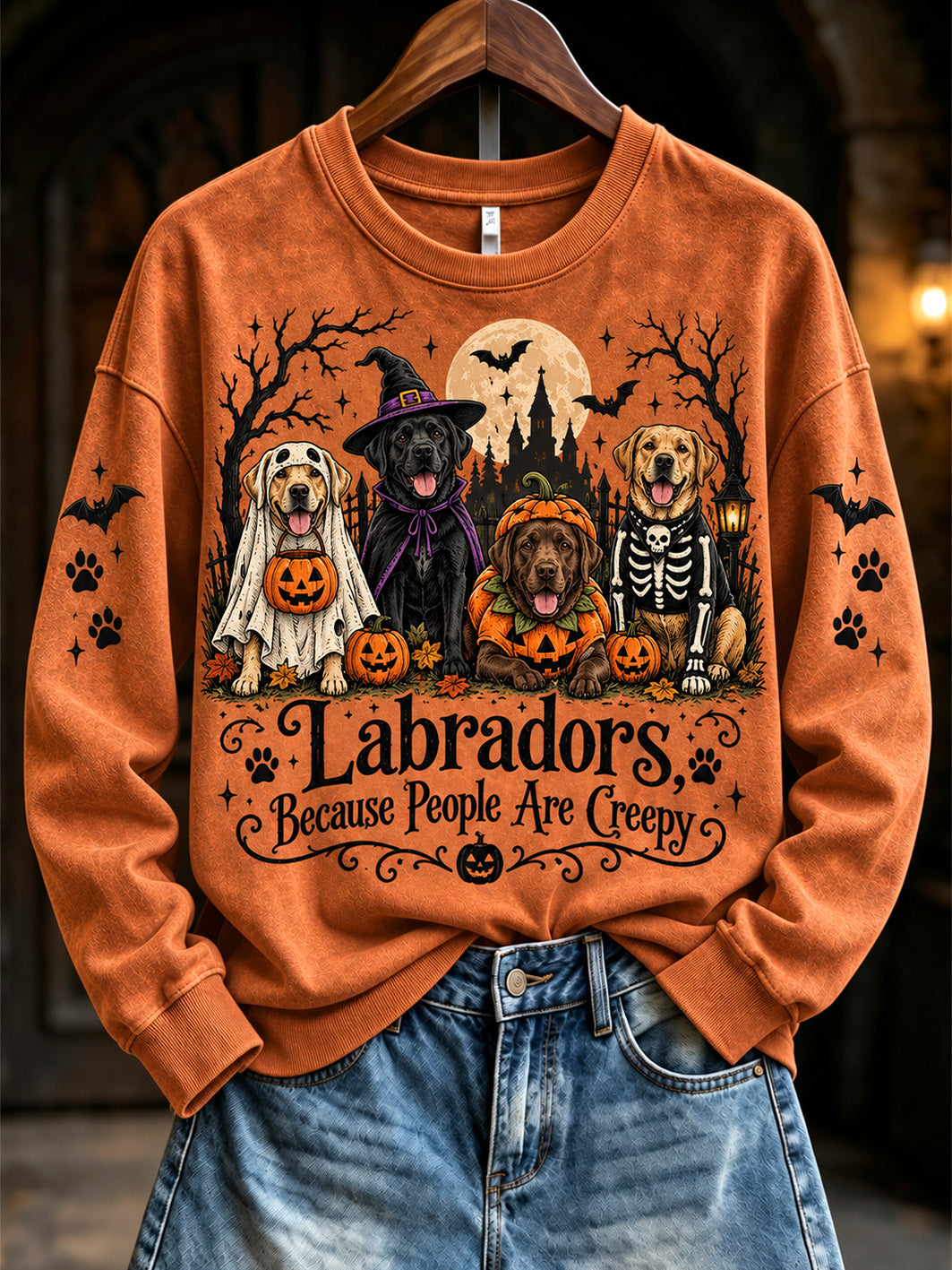 Women's Halloween-Themed Witch And Dog Pattern Casual Sweatshirt