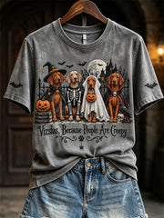 Women's Vizslas Because People Are Creepy Halloween Dogs Print short-sleeved T-shirt