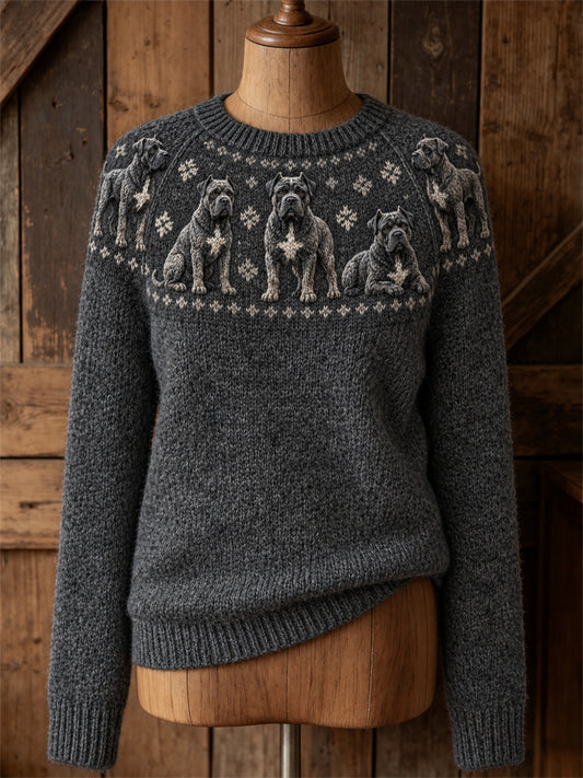 Women's Vintage Cane Corso Dogs Yoke Isle Print crew neck sweater