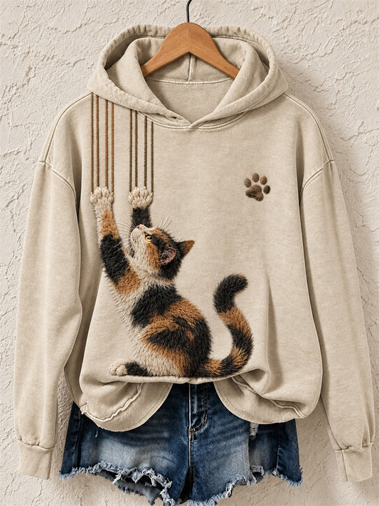 Women's Funny Calico Cat & Claw Scratches Print Cozy Hoodie